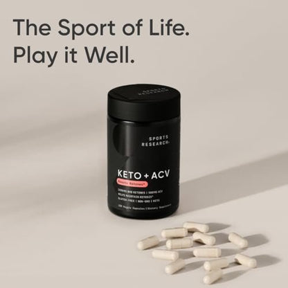 Sports Research® Keto Plus ACV Kapseln – Diätunterstützung mit 500 mg Apfelessig & 1500 mg goBHB® Exogenen Ketonen – Glutenfrei & Keto-zertifiziert – 120 vegane Kapseln