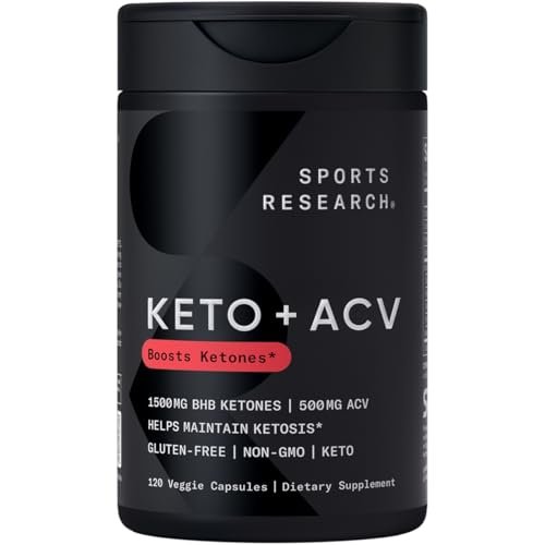 Sports Research® Keto Plus ACV Kapseln – Diätunterstützung mit 500 mg Apfelessig & 1500 mg goBHB® Exogenen Ketonen – Glutenfrei & Keto-zertifiziert – 120 vegane Kapseln