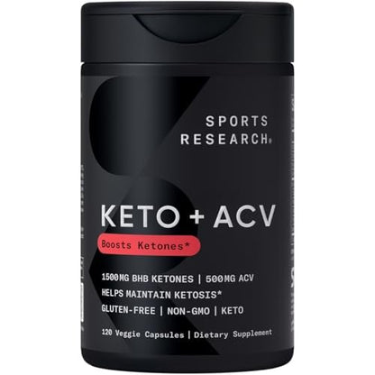 Sports Research® Keto Plus ACV Kapseln – Diätunterstützung mit 500 mg Apfelessig & 1500 mg goBHB® Exogenen Ketonen – Glutenfrei & Keto-zertifiziert – 120 vegane Kapseln