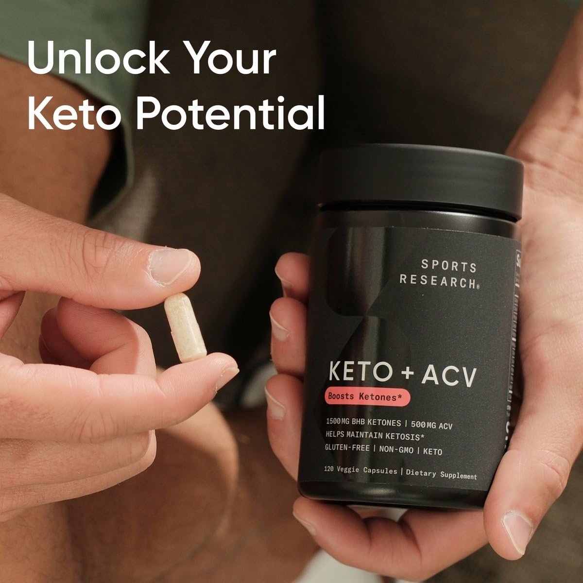 Sports Research® Keto Plus ACV Kapseln – Diätunterstützung mit 500 mg Apfelessig & 1500 mg goBHB® Exogenen Ketonen – Glutenfrei & Keto-zertifiziert – 120 vegane Kapseln