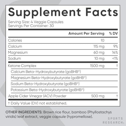 Sports Research® Keto Plus ACV Kapseln – Diätunterstützung mit 500 mg Apfelessig & 1500 mg goBHB® Exogenen Ketonen – Glutenfrei & Keto-zertifiziert – 120 vegane Kapseln