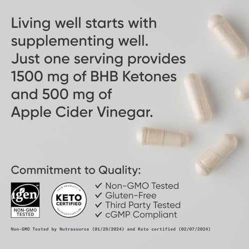 Sports Research® Keto Plus ACV Kapseln – Diätunterstützung mit 500 mg Apfelessig & 1500 mg goBHB® Exogenen Ketonen – Glutenfrei & Keto-zertifiziert – 120 vegane Kapseln