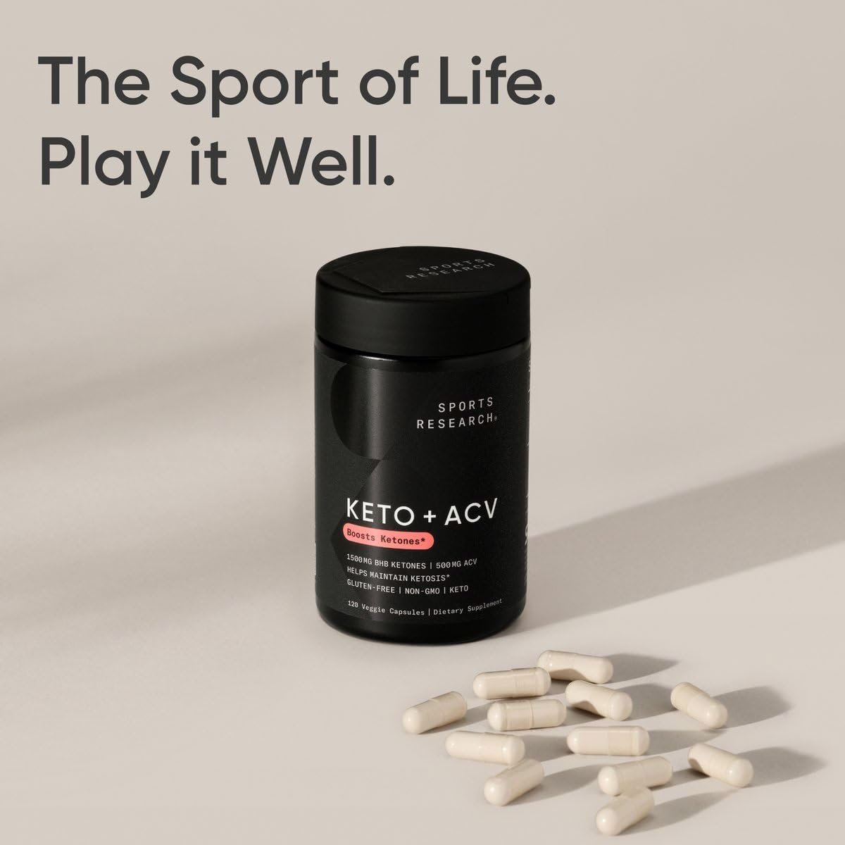 Sports Research® Keto Plus ACV Kapseln – Diätunterstützung mit 500 mg Apfelessig & 1500 mg goBHB® Exogenen Ketonen – Glutenfrei & Keto-zertifiziert – 120 vegane Kapseln