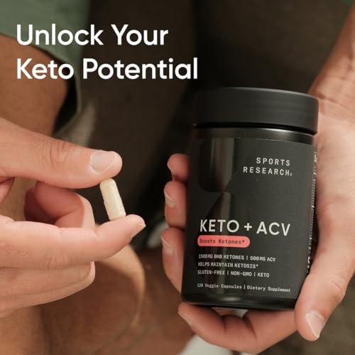 Sports Research® Keto Plus ACV Kapseln – Diätunterstützung mit 500 mg Apfelessig & 1500 mg goBHB® Exogenen Ketonen – Glutenfrei & Keto-zertifiziert – 120 vegane Kapseln