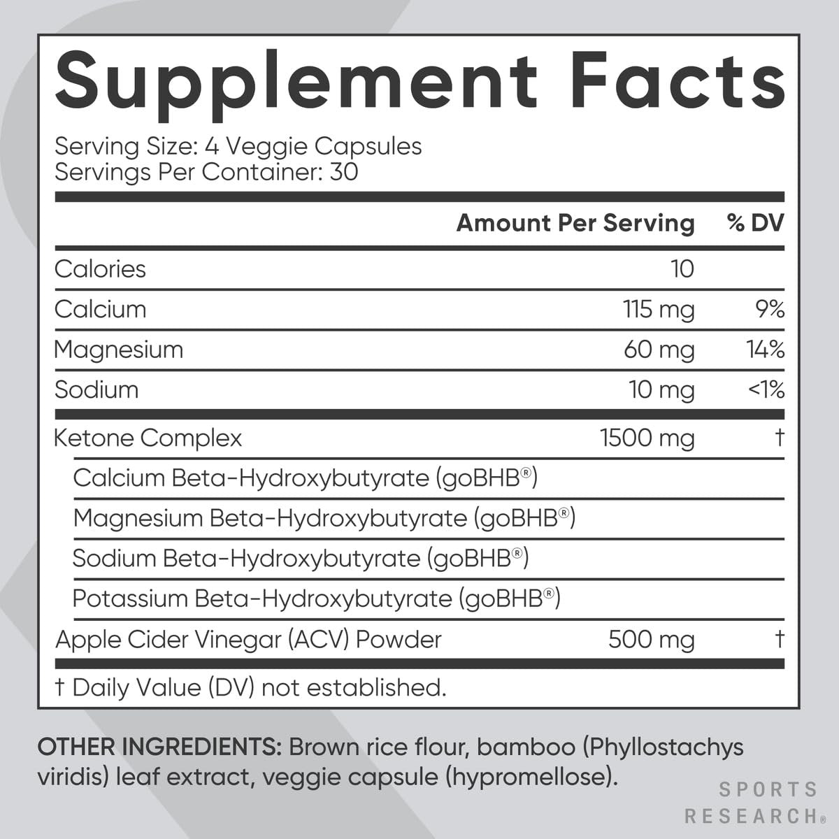 Sports Research® Keto Plus ACV Kapseln – Diätunterstützung mit 500 mg Apfelessig & 1500 mg goBHB® Exogenen Ketonen – Glutenfrei & Keto-zertifiziert – 120 vegane Kapseln