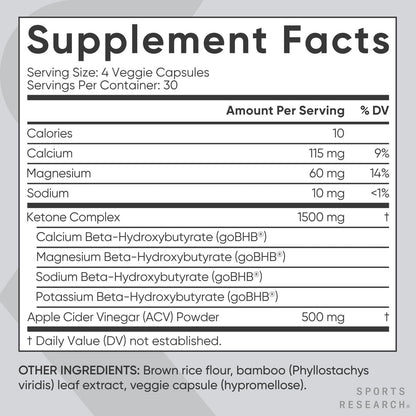 Sports Research® Keto Plus ACV Kapseln – Diätunterstützung mit 500 mg Apfelessig & 1500 mg goBHB® Exogenen Ketonen – Glutenfrei & Keto-zertifiziert – 120 vegane Kapseln