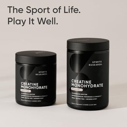 Sports Research Creatin-Monohydrat – 5 g mikronisiertes Creatin für Muskelaufbau, Leistungssteigerung und Erholung – 300 g (10,58 Unzen)
