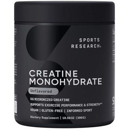 Sports Research Creatin-Monohydrat – 5 g mikronisiertes Creatin für Muskelaufbau, Leistungssteigerung und Erholung – 300 g (10,58 Unzen)