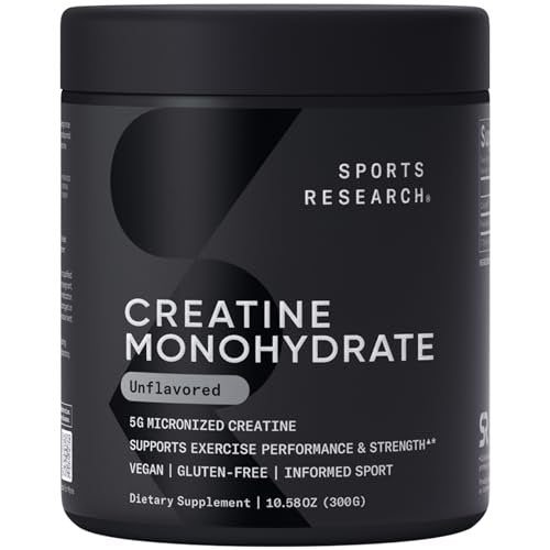 Sports Research Creatin-Monohydrat – 5 g mikronisiertes Creatin für Muskelaufbau, Leistungssteigerung und Erholung – 300 g (10,58 Unzen)
