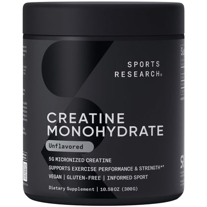 Sports Research Creatin-Monohydrat – 5 g mikronisiertes Creatin für Muskelaufbau, Leistungssteigerung und Erholung – 300 g (10,58 Unzen)