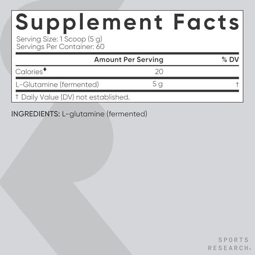 Sports Research L-Glutamin – Muskelregeneration, Immunsystem & Darmgesundheit – 5 g pro Portion – 300 g Pulver