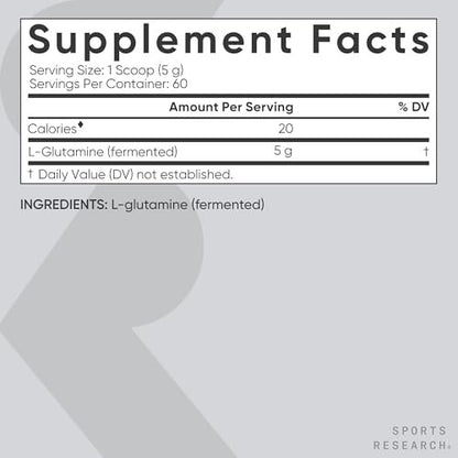 Sports Research L-Glutamin – Muskelregeneration, Immunsystem & Darmgesundheit – 5 g pro Portion – 300 g Pulver