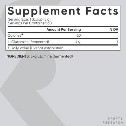 Sports Research L-Glutamin – Muskelregeneration, Immunsystem & Darmgesundheit – 5 g pro Portion – 300 g Pulver