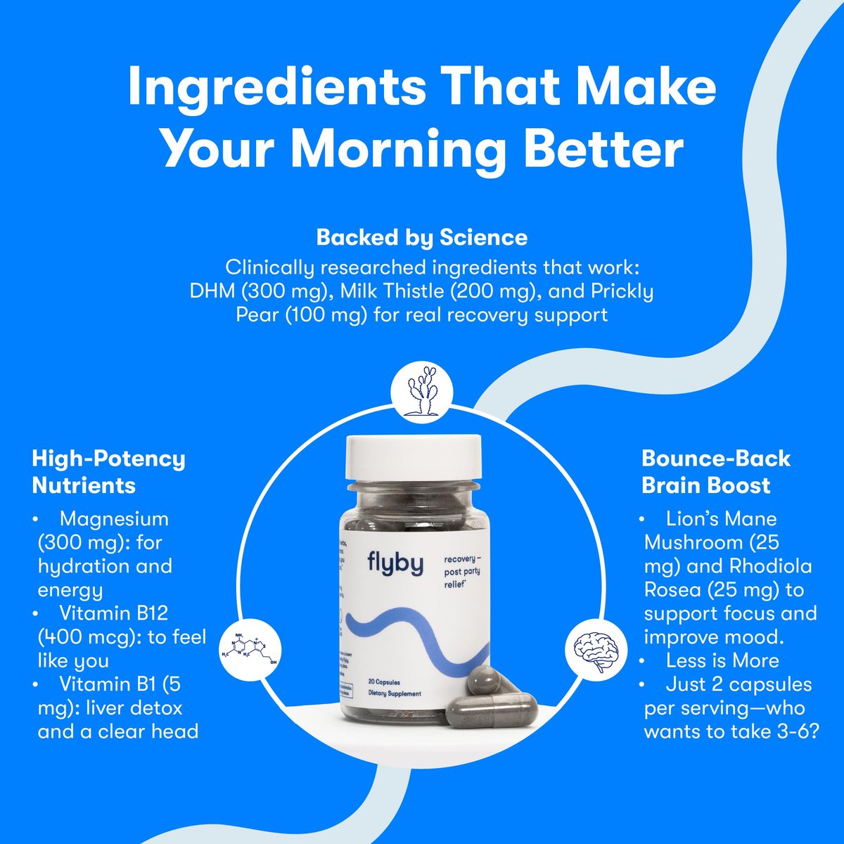 Flyby Recovery Supplement mit DHM – Vor und nach dem Trinken: Kapseln mit Mariendistel, Vitamin C, B-Vitaminen, Ginseng, Aktivkohle – Hergestellt in den USA, 20 Stück