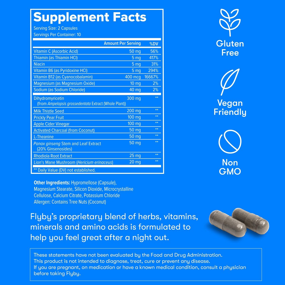 Flyby Recovery Supplement mit DHM – Vor und nach dem Trinken: Kapseln mit Mariendistel, Vitamin C, B-Vitaminen, Ginseng, Aktivkohle – Hergestellt in den USA, 20 Stück