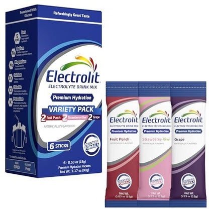 Electrolit Elektrolyte Pulver-Päckchen, 6er-Pack mit Geschmacksvariationen – Hydrationsgetränk für Sport & Alltag, glutenfrei
