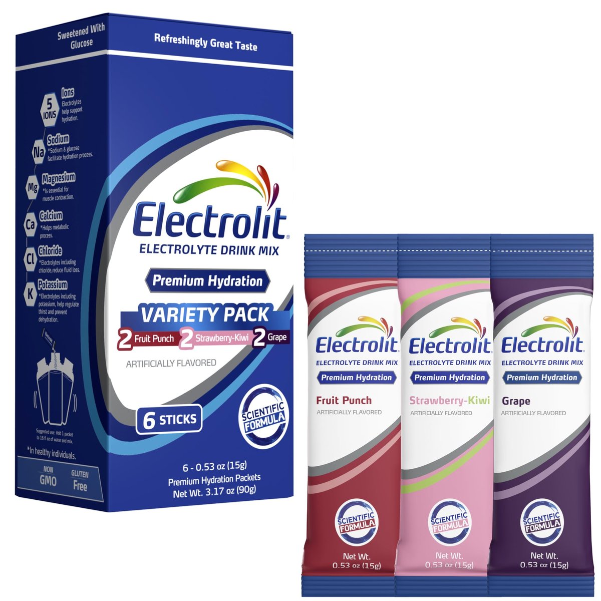 Electrolit Elektrolyte Pulver-Päckchen, 6er-Pack mit Geschmacksvariationen – Hydrationsgetränk für Sport & Alltag, glutenfrei