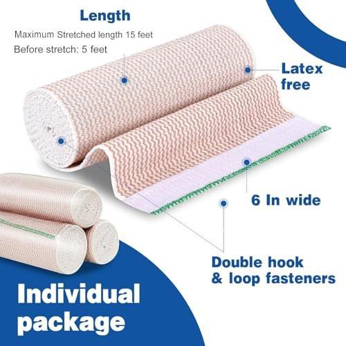 AZEN Premium 5er-Pack elastische Binde 15 cm, Kompressionswickel für Beine, Knöchel, Knie, Bauch, Körper, latexfrei, Lymphödem-Wickel für Beine
