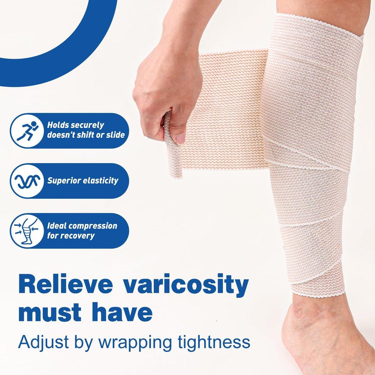 AZEN Premium 5er-Pack elastische Binde 15 cm, Kompressionswickel für Beine, Knöchel, Knie, Bauch, Körper, latexfrei, Lymphödem-Wickel für Beine