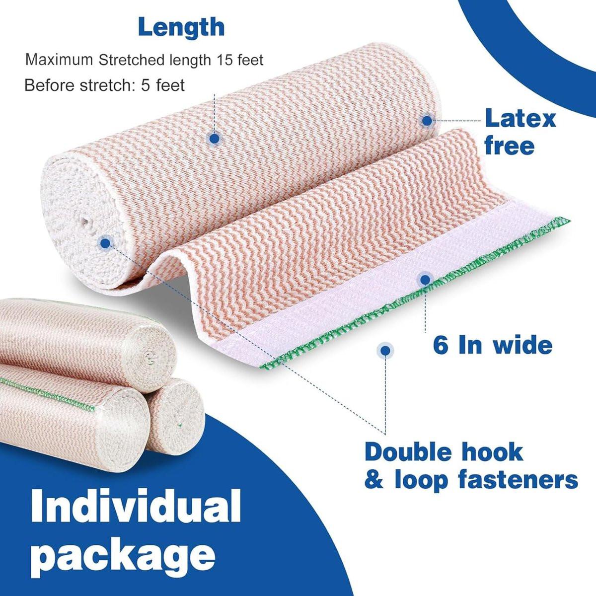AZEN Premium 5er-Pack elastische Binde 15 cm, Kompressionswickel für Beine, Knöchel, Knie, Bauch, Körper, latexfrei, Lymphödem-Wickel für Beine