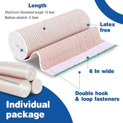 AZEN Premium 5er-Pack elastische Binde 15 cm, Kompressionswickel für Beine, Knöchel, Knie, Bauch, Körper, latexfrei, Lymphödem-Wickel für Beine