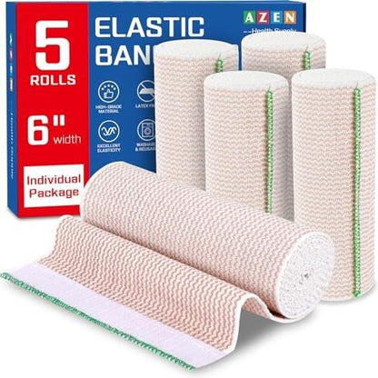 AZEN Premium 5er-Pack elastische Binde 15 cm, Kompressionswickel für Beine, Knöchel, Knie, Bauch, Körper, latexfrei, Lymphödem-Wickel für Beine