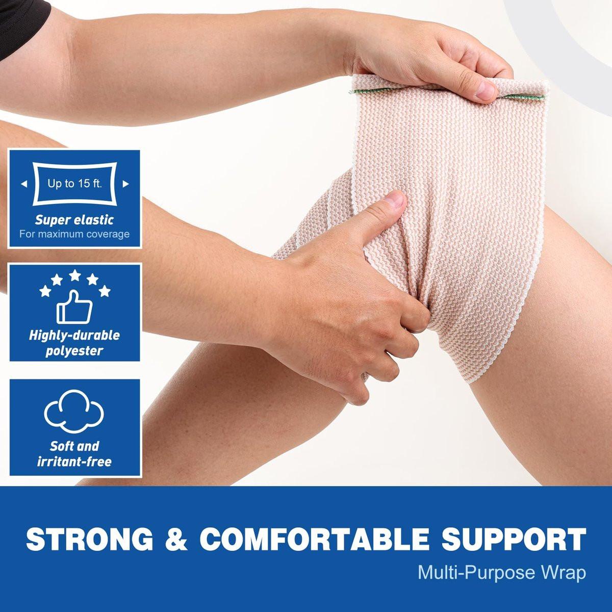 AZEN Premium 5er-Pack elastische Binde 15 cm, Kompressionswickel für Beine, Knöchel, Knie, Bauch, Körper, latexfrei, Lymphödem-Wickel für Beine