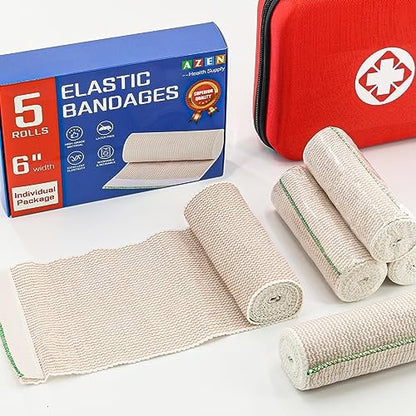 AZEN Premium 2er-Pack Elastische Binde 15 cm, Kompressionswickel für Beine, Knöchel, Knie, Bauch, Körper, Latexfrei, Lymphdrainage-Wickel für Beine