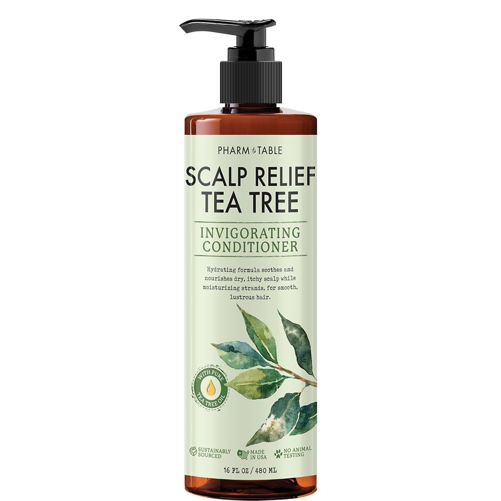 PHARM TO TABLE Tee Tree Conditioner für Männer und Frauen – Haar-Entwirrer und beruhigende Kopfhautpflege mit Teebaumöl, Sonnenblumenöl, Aloe und Arganöl, 16,2 oz