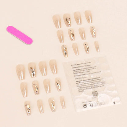 Hkanlre Glitzernde Sarg-Press-On-Nägel – 24-teiliges Set, mittellange Fake Nails mit Farbverlauf (Gold Sarg)