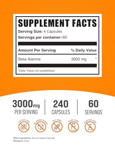 Beta-Alanin Kapseln (3000 mg) - 240 Kapseln - Glutenfrei, Pre-Workout Supplement von BulkSupplements