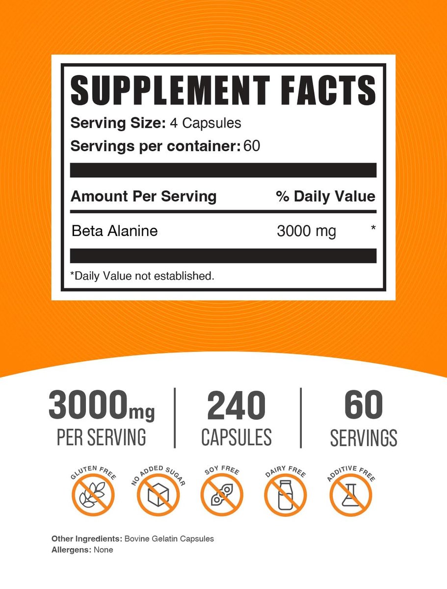 Beta-Alanin Kapseln (3000 mg) - 240 Kapseln - Glutenfrei, Pre-Workout Supplement von BulkSupplements