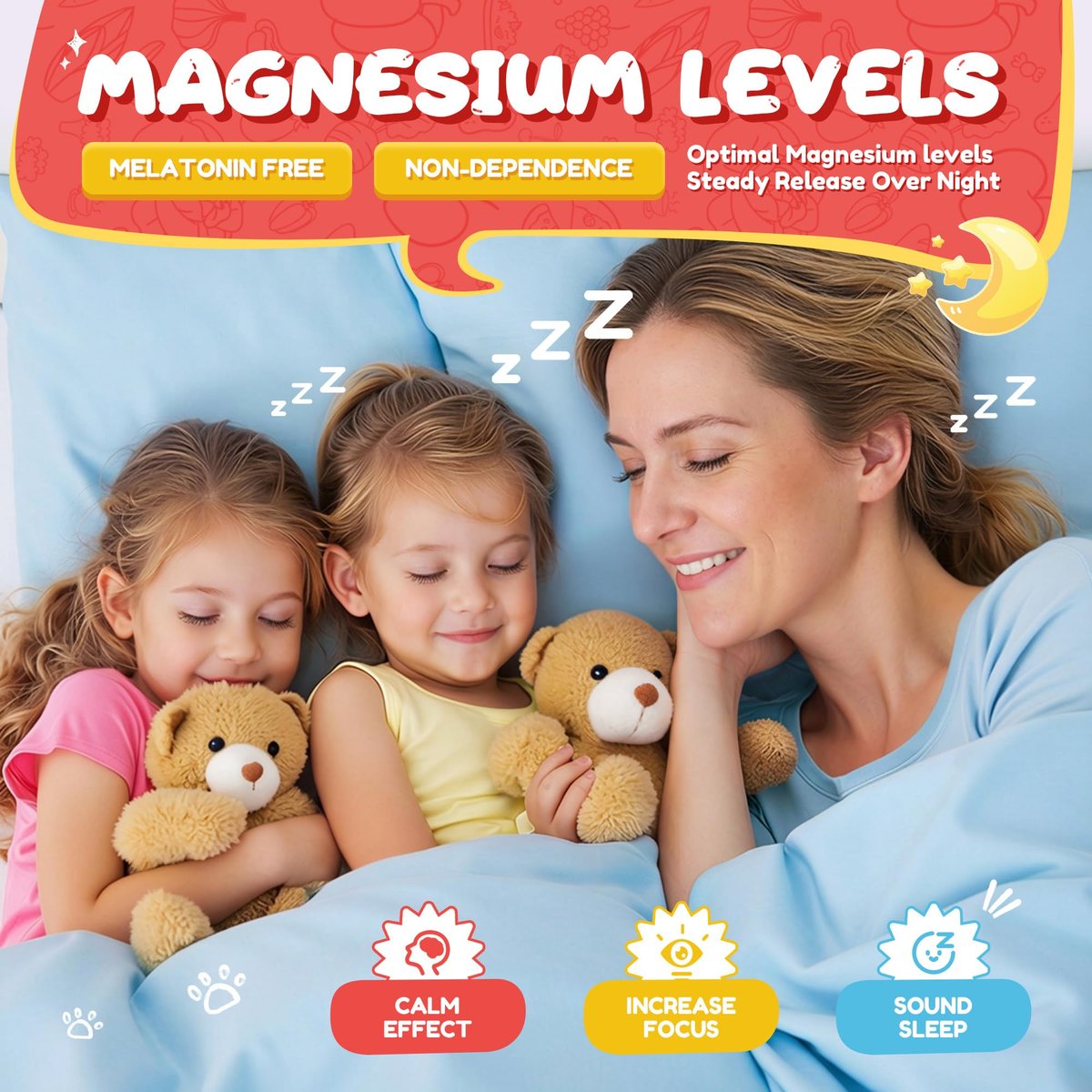 VIFSSG Zuckerfreie Magnesiumglycinat Gummis 400mg für Erwachsene & 200mg für Kinder, Bisglycinat Präparat mit L-Theanin, Kamille, Melisse, Erdbeergeschmack, 2er-Pack (120 Gummis)