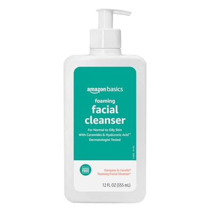 Amazon Basics Schaumgesichtswaschmittel mit Ceramiden & Hyaluronsäure, Sanfte tägliche Gesichtsreinigung, Nicht komedogen, Duftstofffrei, 355 ml