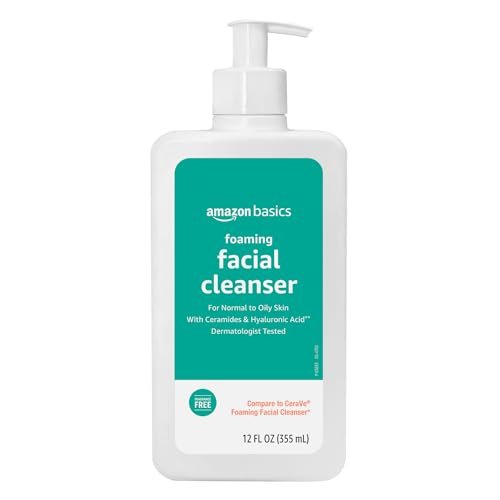 Amazon Basics Schaumgesichtswaschmittel mit Ceramiden & Hyaluronsäure, Sanfte tägliche Gesichtsreinigung, Nicht komedogen, Duftstofffrei, 355 ml