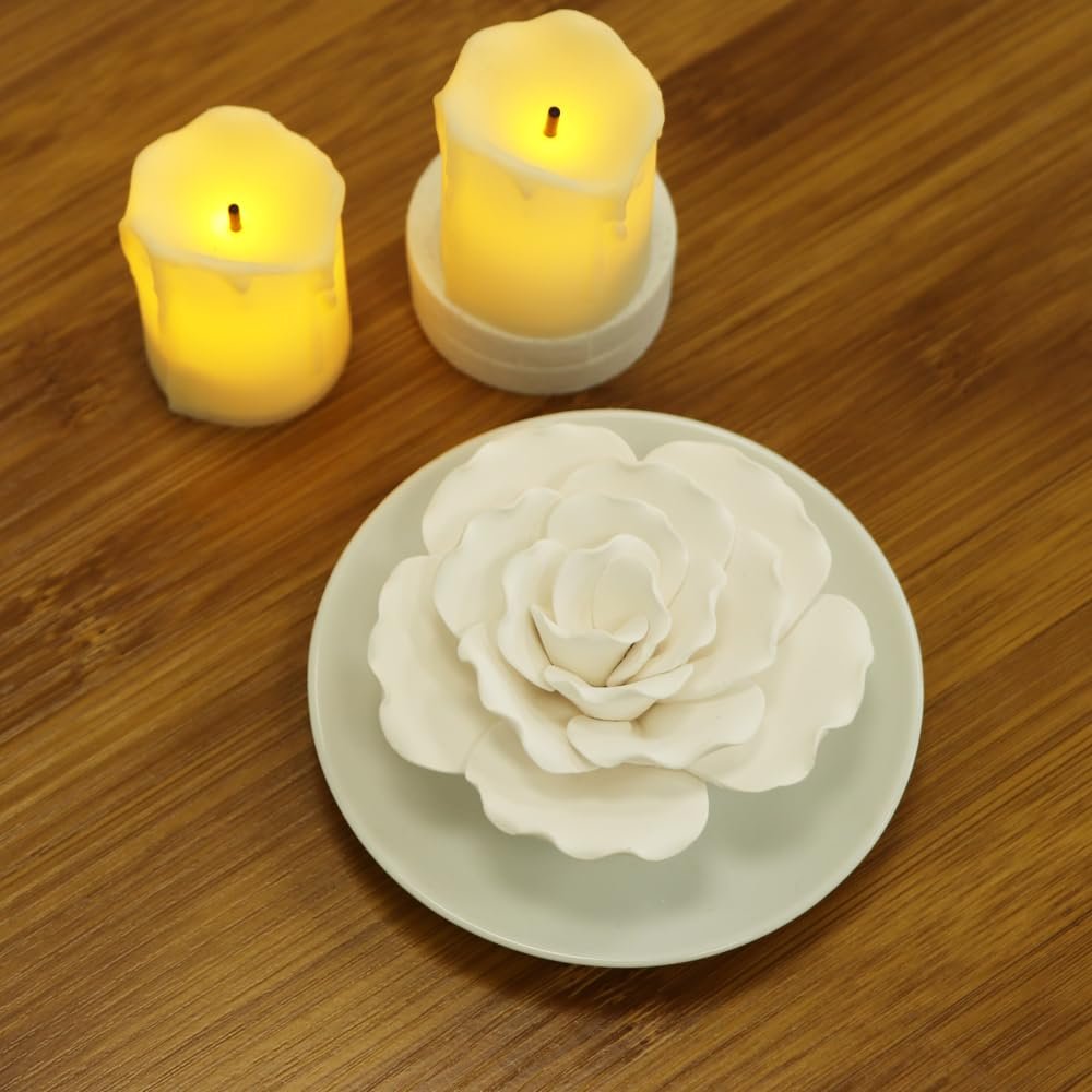 Passiver Diffusor für ätherische Öle – Keramik Diffusor ohne Strom für kleine Räume, Schreibtisch-Dekoration, Badezimmer (Weißer Hibiskus)