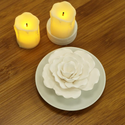 Passiver Diffusor für ätherische Öle – Keramik Diffusor ohne Strom für kleine Räume, Schreibtisch-Dekoration, Badezimmer (Weißer Hibiskus)