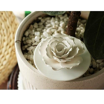Passiver Diffusor für ätherische Öle – Keramik Diffusor ohne Strom für kleine Räume, Schreibtisch-Dekoration, Badezimmer (Weißer Hibiskus)