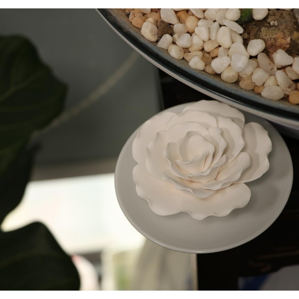 Passiver Diffusor für ätherische Öle – Keramik Diffusor ohne Strom für kleine Räume, Schreibtisch-Dekoration, Badezimmer (Weißer Hibiskus)