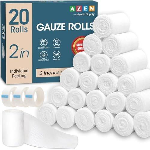 AZEN 20er-Pack Mullbinden, 5 cm x 3,7 m, Premium-Verbandsmaterial & Erste-Hilfe-Zubehör, elastische Binden