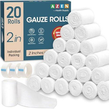 AZEN 20er-Pack Mullbinden, 5 cm x 3,7 m, Premium-Verbandsmaterial & Erste-Hilfe-Zubehör, elastische Binden