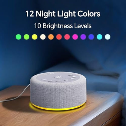 Hushing Schlafmaschine mit Nachtlicht - Weißes Rauschen, 30 beruhigende Klänge, 12 Lichter, 5 Timer, Lautstärkeregler, Gedächtnisfunktion - für Babys, Kinder, Erwachsene, Zuhause, Büro, Reisen