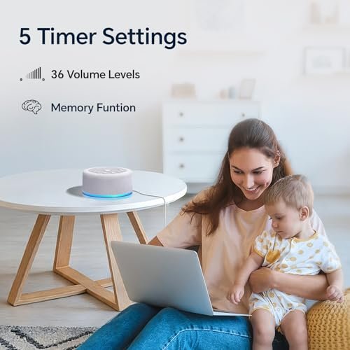 Hushing Schlafmaschine mit Nachtlicht - Weißes Rauschen, 30 beruhigende Klänge, 12 Lichter, 5 Timer, Lautstärkeregler, Gedächtnisfunktion - für Babys, Kinder, Erwachsene, Zuhause, Büro, Reisen
