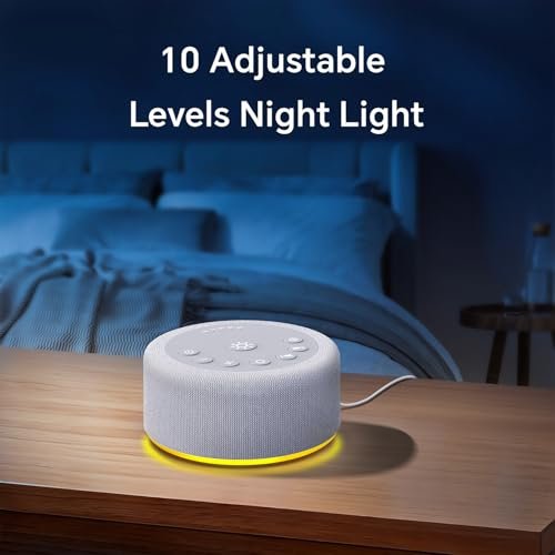 Hushing Schlafmaschine mit Nachtlicht - Weißes Rauschen, 30 beruhigende Klänge, 12 Lichter, 5 Timer, Lautstärkeregler, Gedächtnisfunktion - für Babys, Kinder, Erwachsene, Zuhause, Büro, Reisen