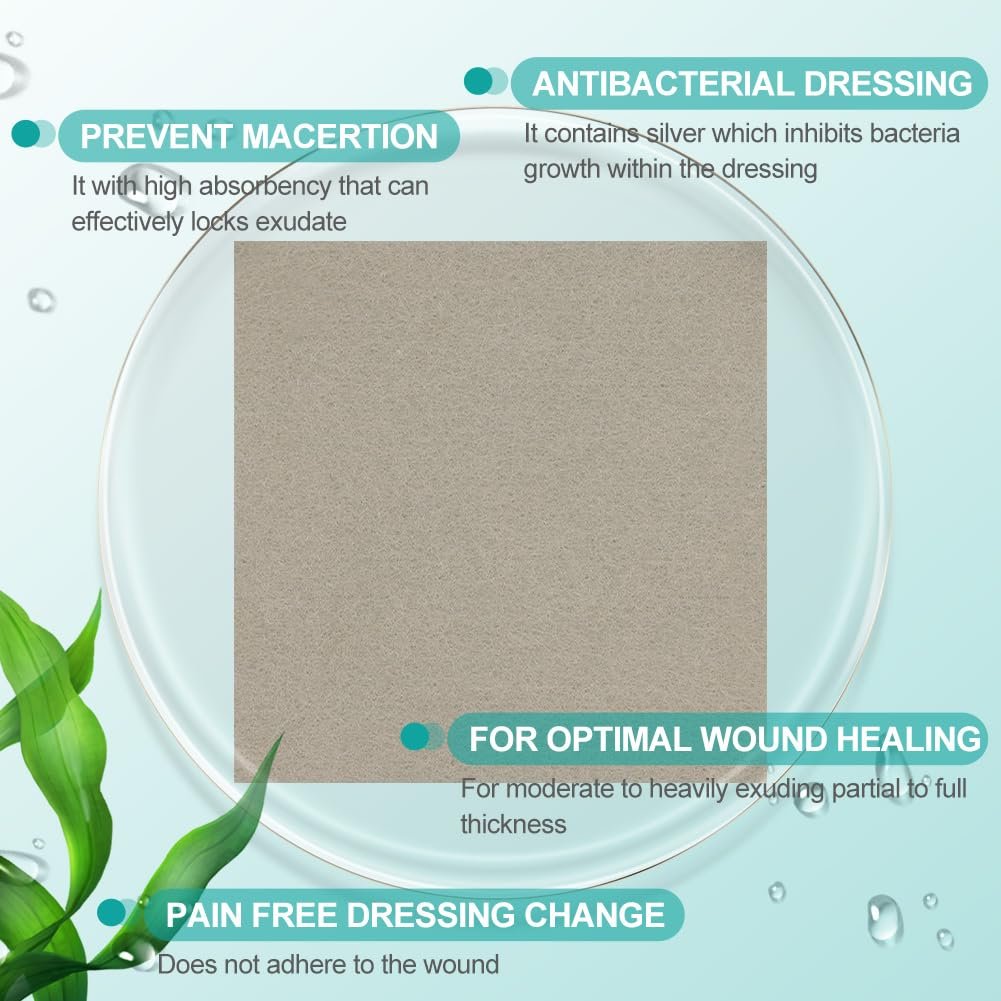 Dimora Upgrade Silber Calcium-Alginat Wundverband – Antibakterielle, nicht haftende Gaze, hochsaugfähige sterile Bindenpads, 10x10 cm, 5er-Pack
