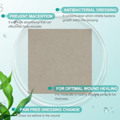 Dimora Upgrade Silber Calcium-Alginat Wundverband – Antibakterielle, nicht haftende Gaze, hochsaugfähige sterile Bindenpads, 10x10 cm, 5er-Pack