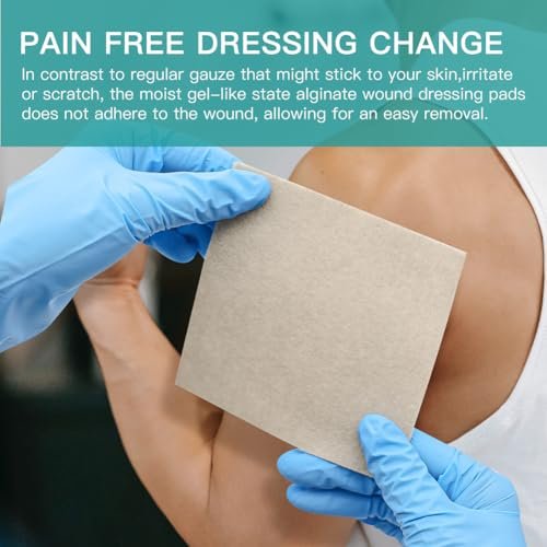 Dimora Upgrade Silber Calcium-Alginat Wundverband – Antibakterielle, nicht haftende Gaze, hochsaugfähige sterile Bindenpads, 10x10 cm, 5er-Pack