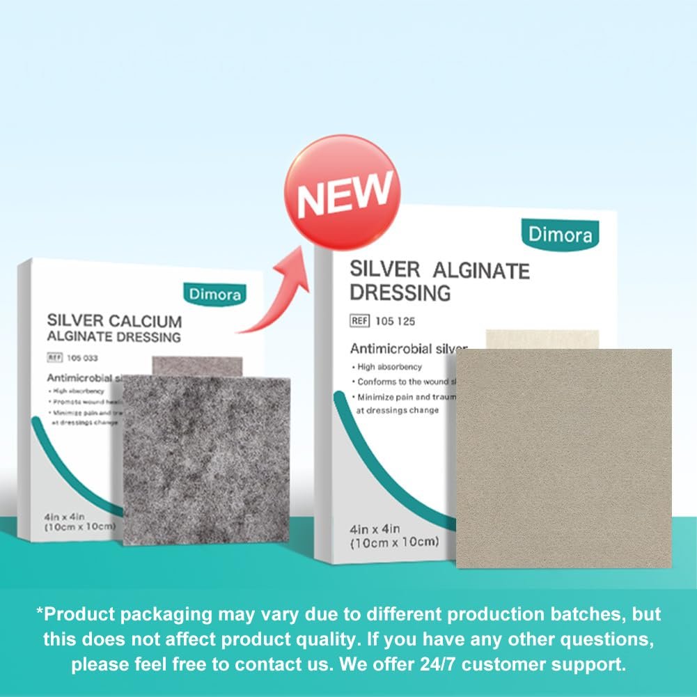 Dimora Upgrade Silber Calcium-Alginat Wundverband – Antibakterielle, nicht haftende Gaze, hochsaugfähige sterile Bindenpads, 10x10 cm, 5er-Pack