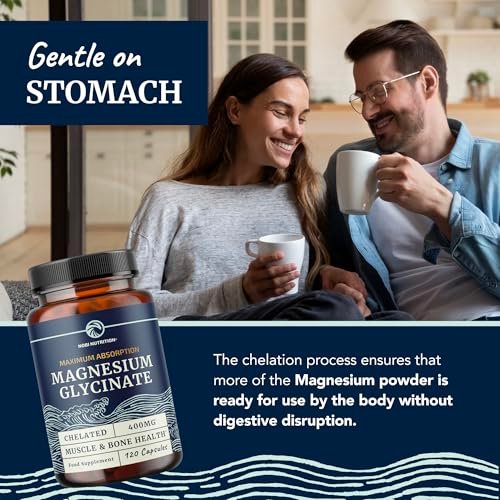 Magnesiumglycinat 400mg | Hochabsorbierendes Chelat für Schlaf, Ruhe, Muskelentspannung, Herz-, Knochen- und Nervenunterstützung | 120 Kapseln (2-Monats-Vorrat)