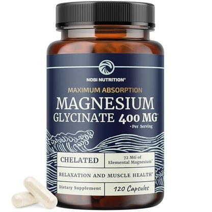 Magnesiumglycinat 400mg | Hochabsorbierendes Chelat für Schlaf, Ruhe, Muskelentspannung, Herz-, Knochen- und Nervenunterstützung | 120 Kapseln (2-Monats-Vorrat)